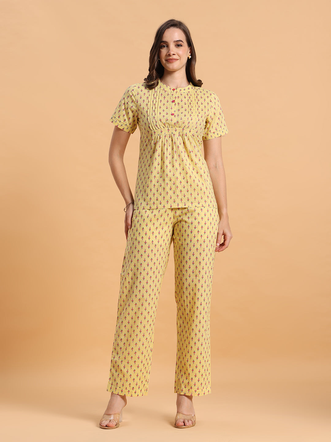 Yellow pin tuck co-ord