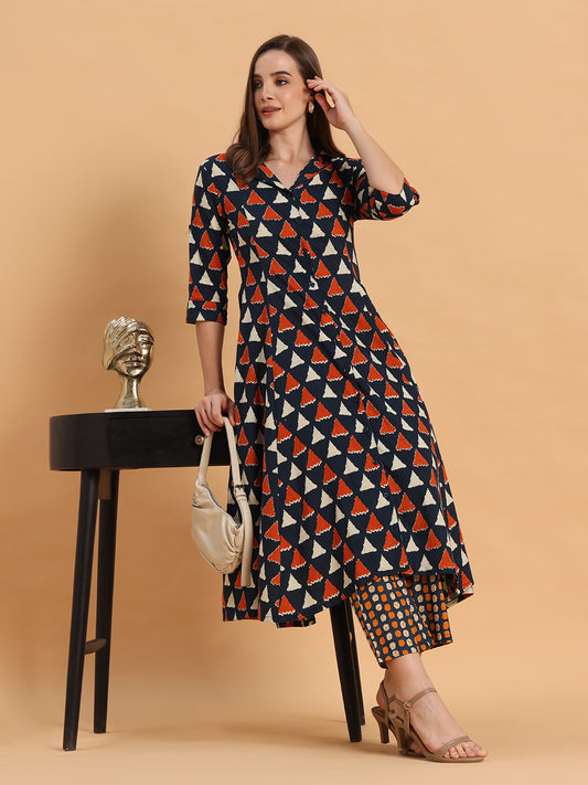 Geometric print A-line kurta set