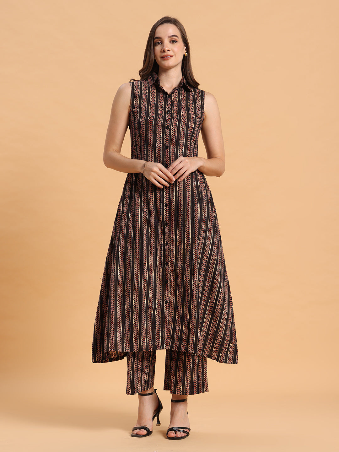 Black print A-line kurta set
