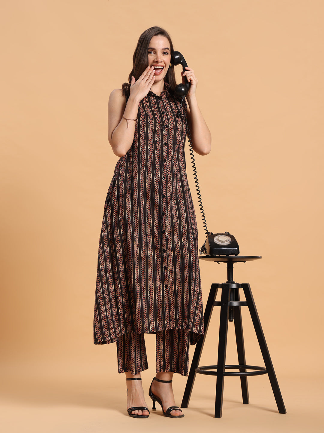 Black print A-line kurta set