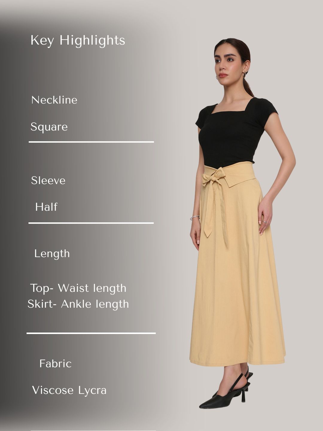 Black top with A-line skirt