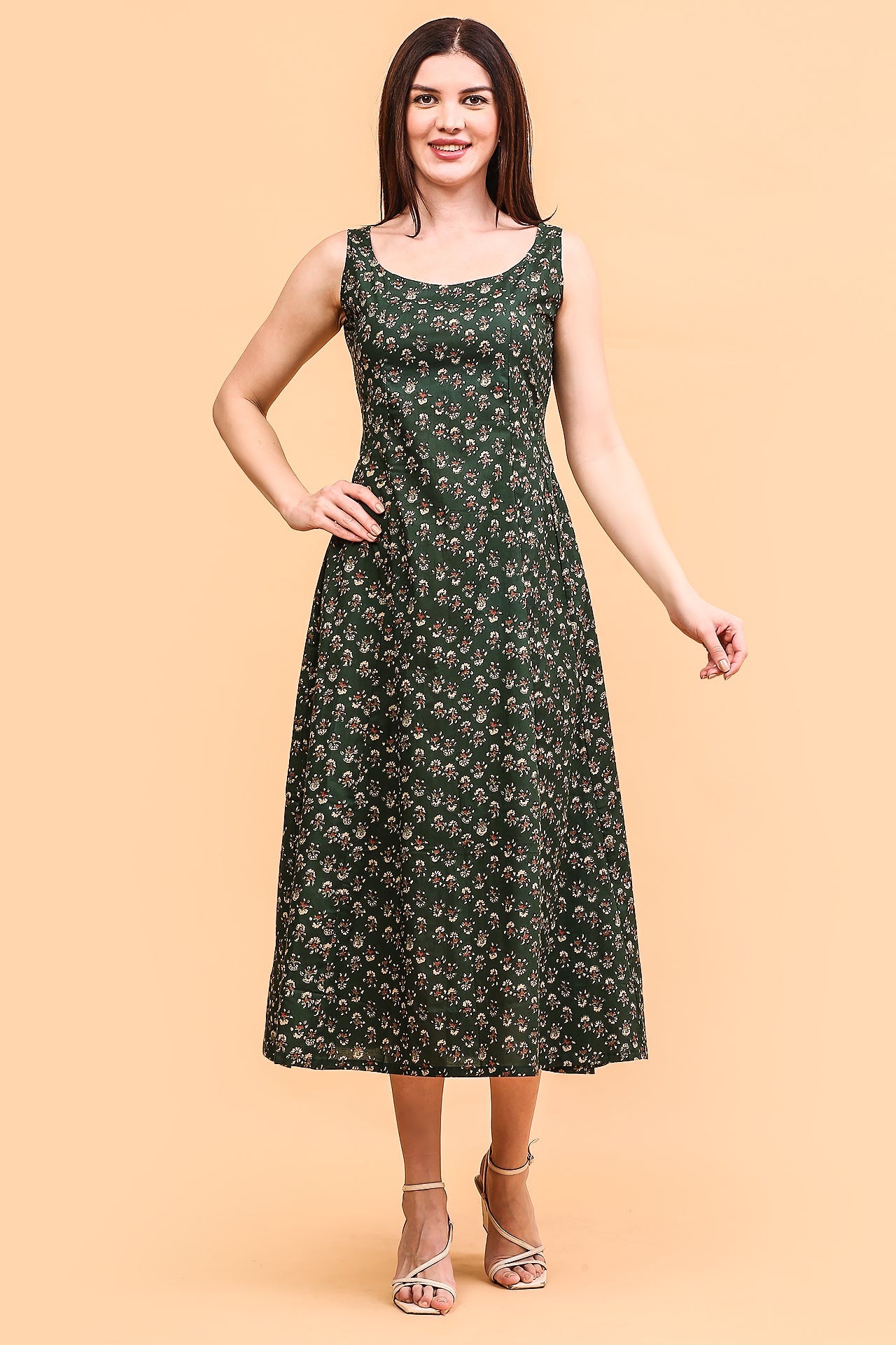 Green flared dress