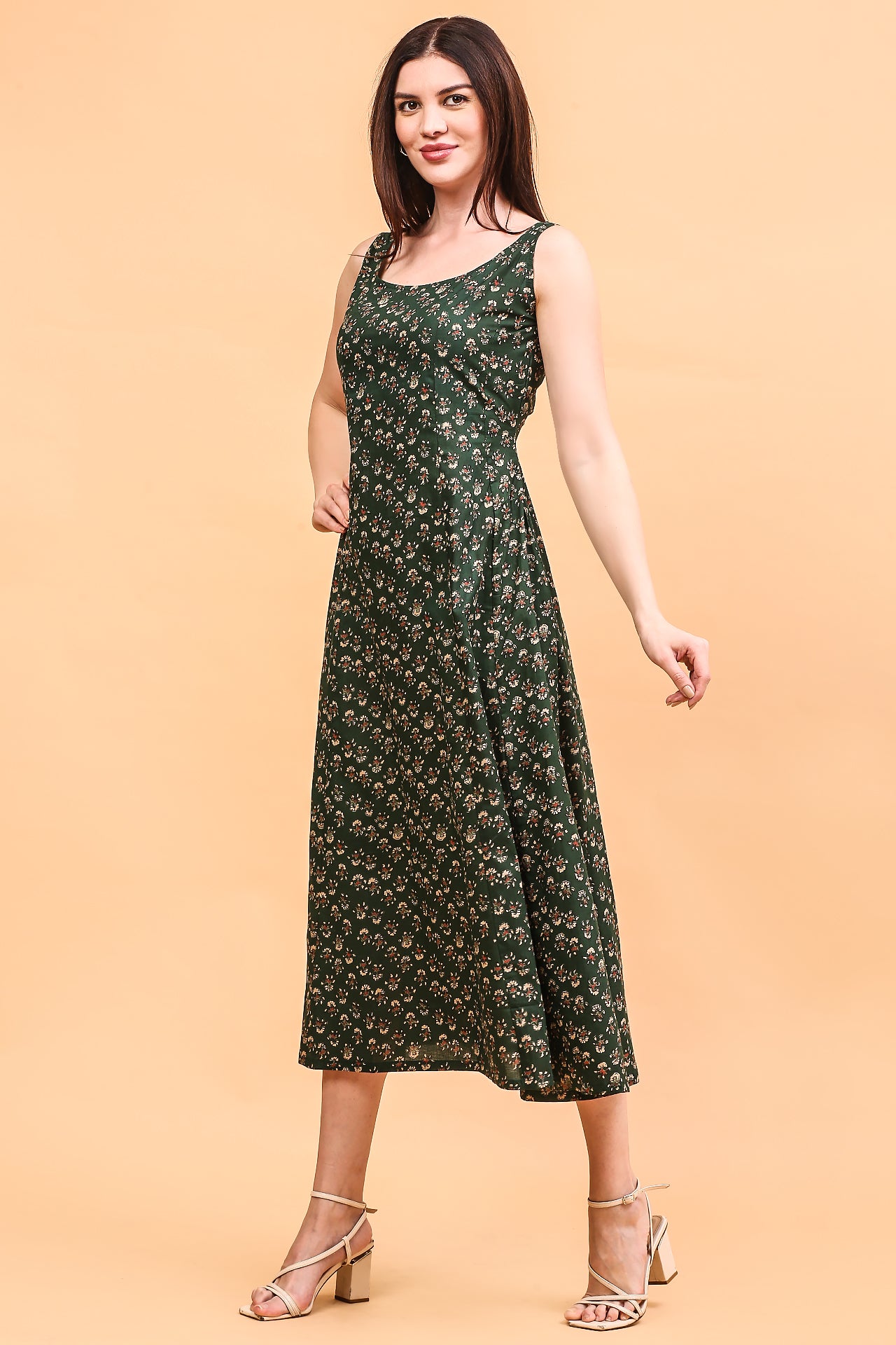 Green flared dress