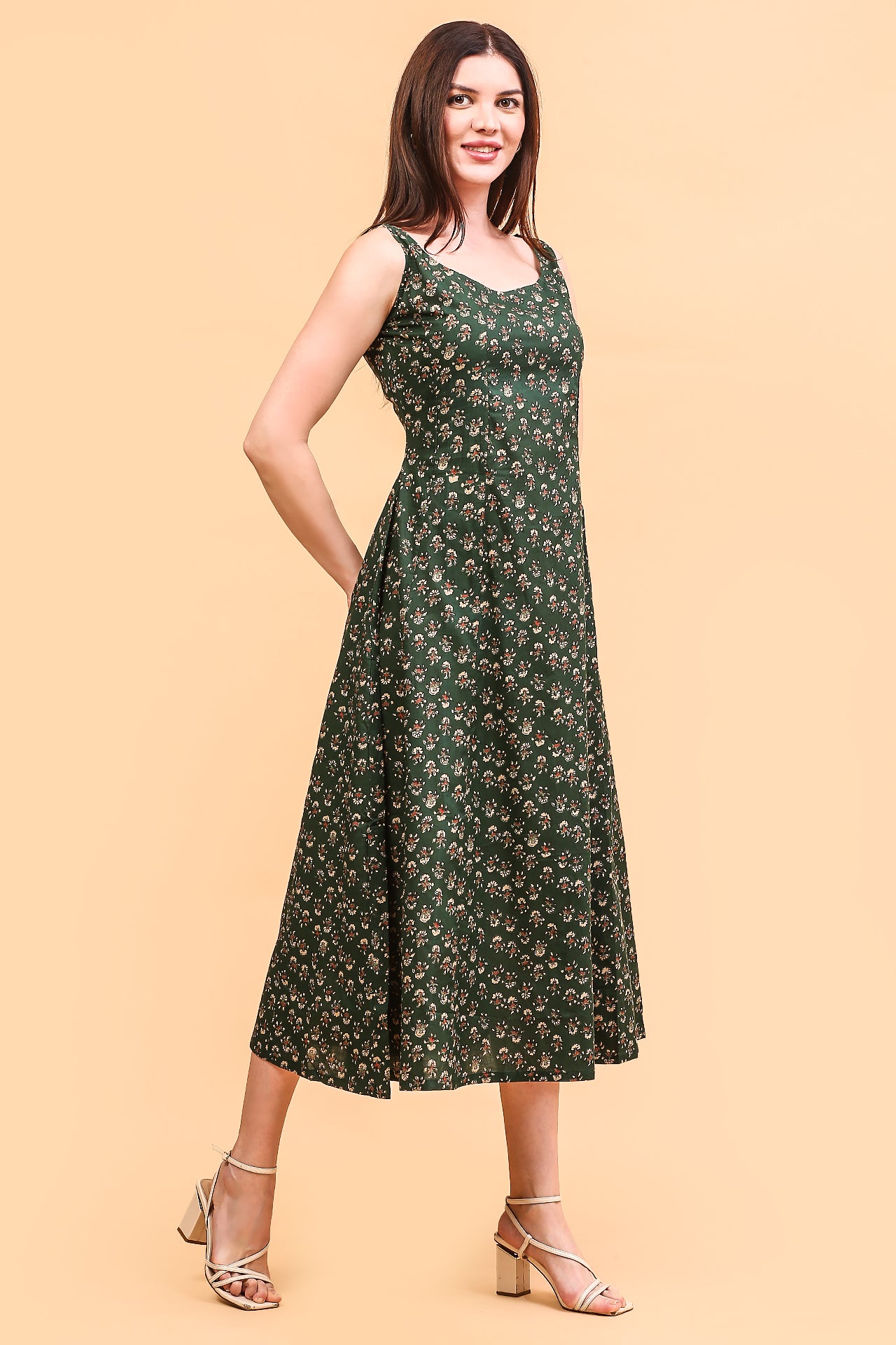 Green flared dress