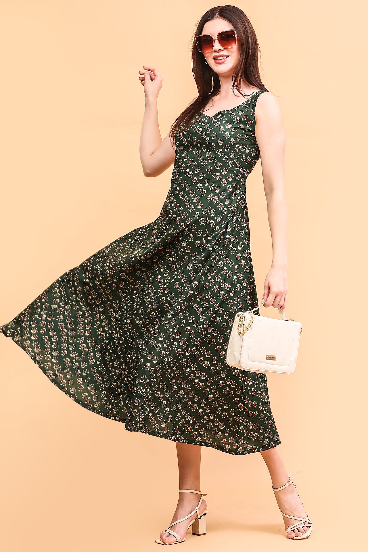 Green flared dress