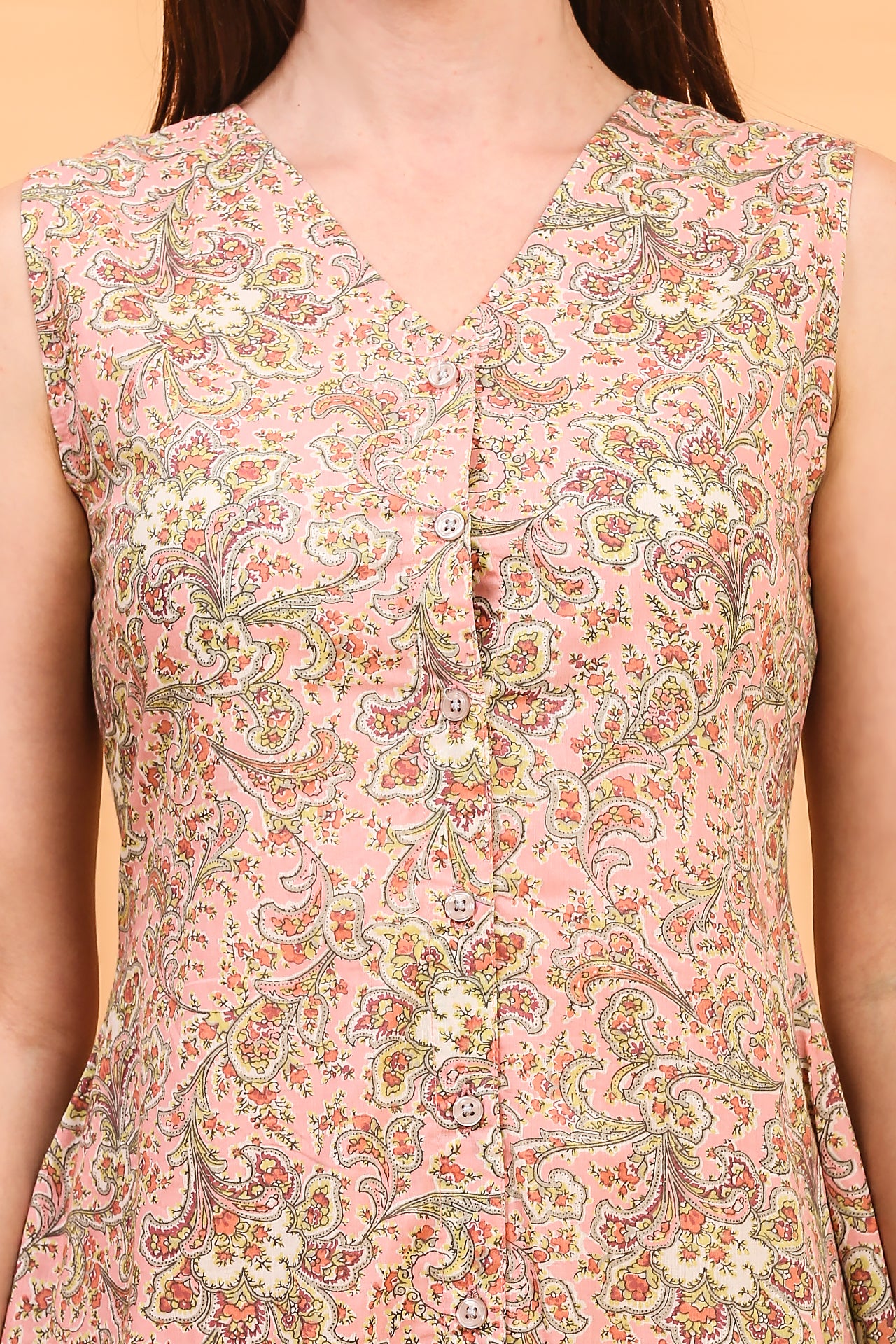 Peach v neck mini dress