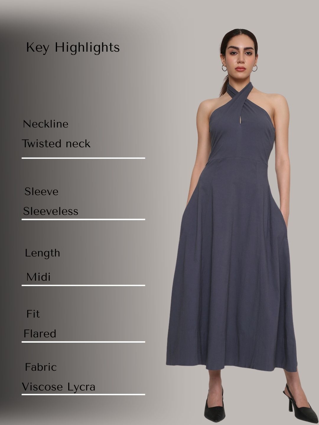 Halter Neck Flared Midi Dress