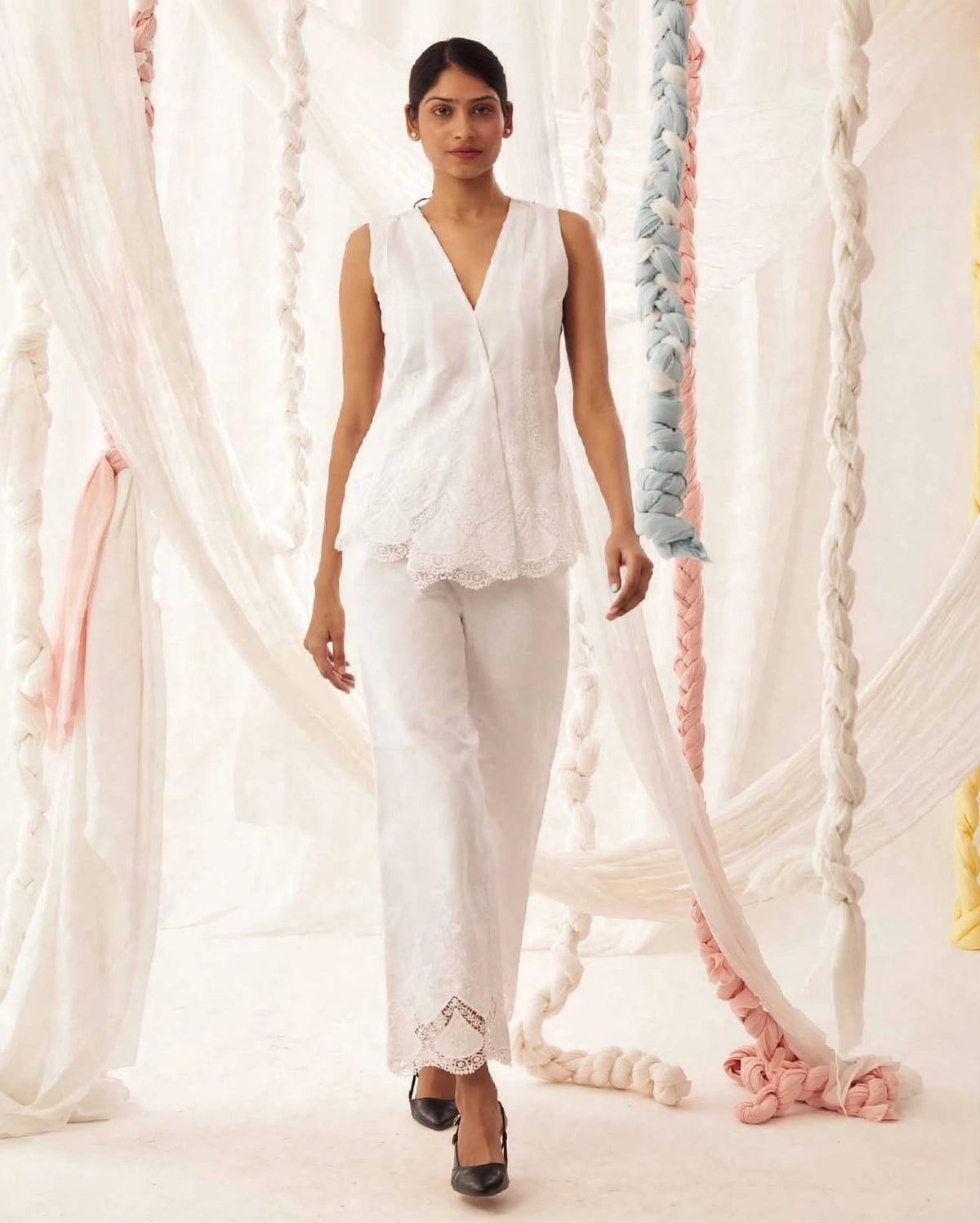 White wrap top pant co-ord