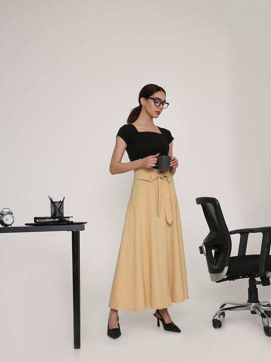 Beige Tie-Up Maxi Skirt