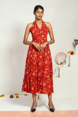 Red Halter Maxi Dress