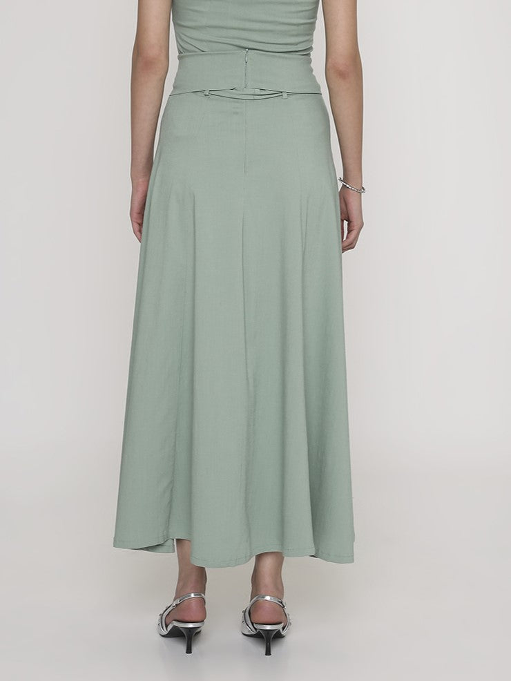 Sage Tie-Up Maxi Skirt