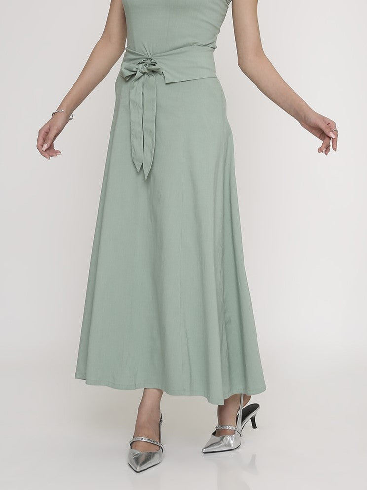 Sage Tie-Up Maxi Skirt