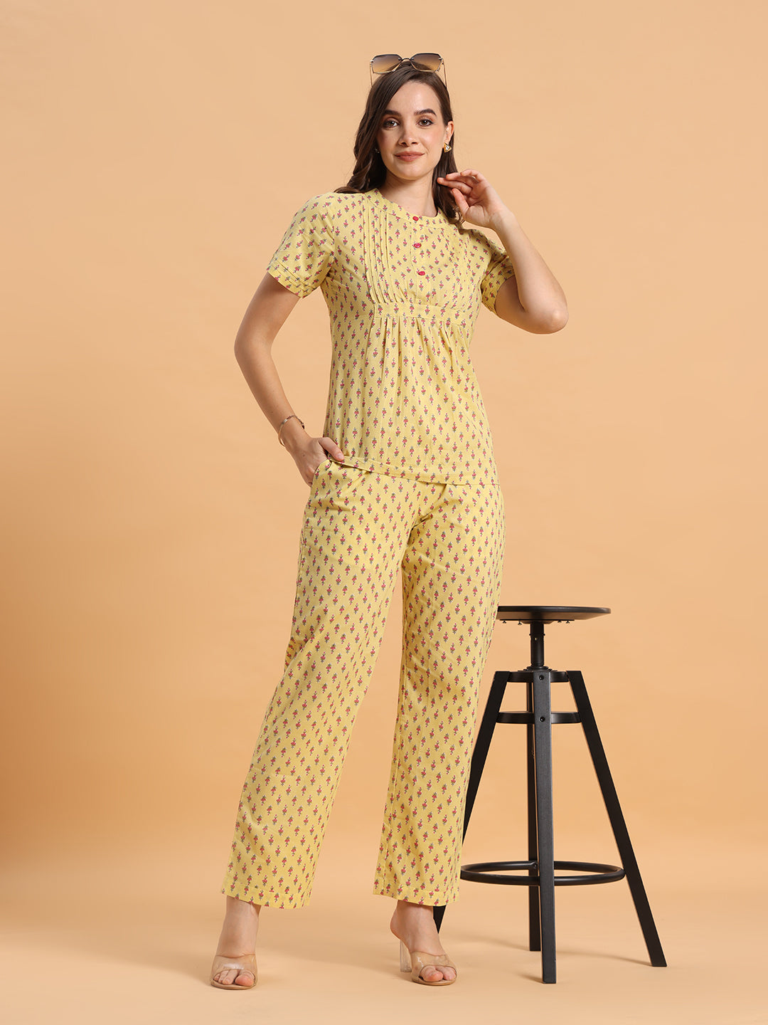 Yellow pin tuck co-ord