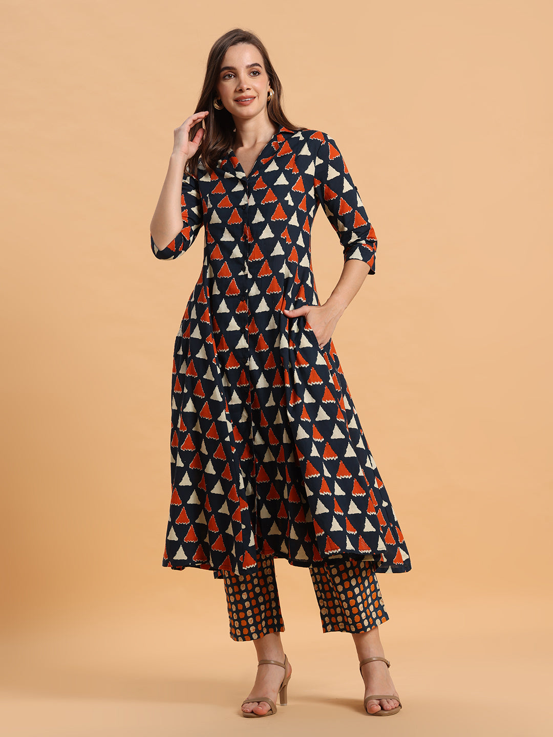 Geometric print A-line kurta set