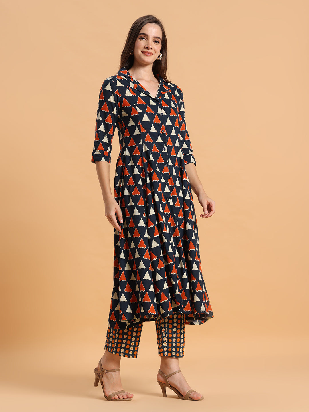 Geometric print A-line kurta set
