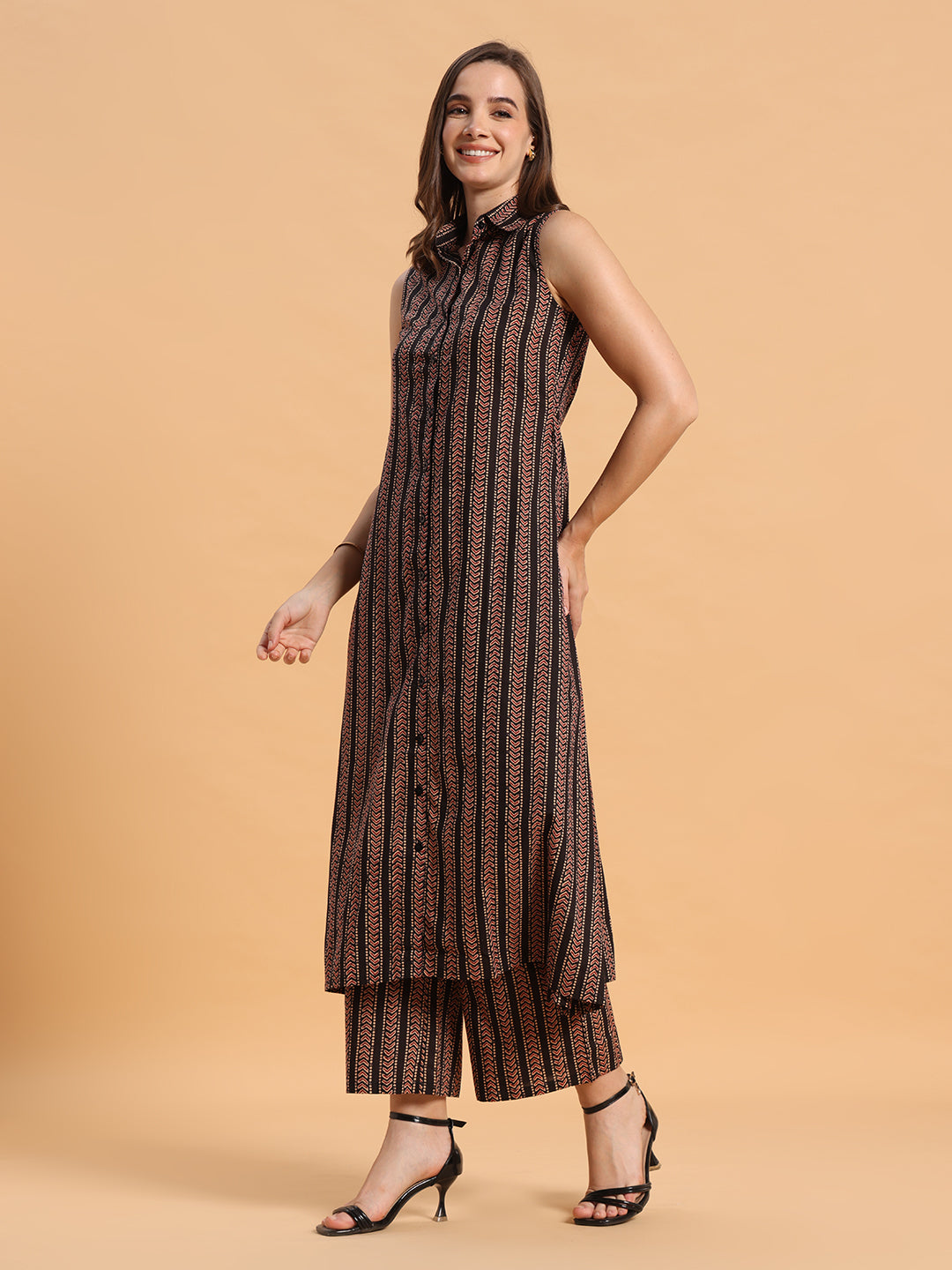 Black print A-line kurta set