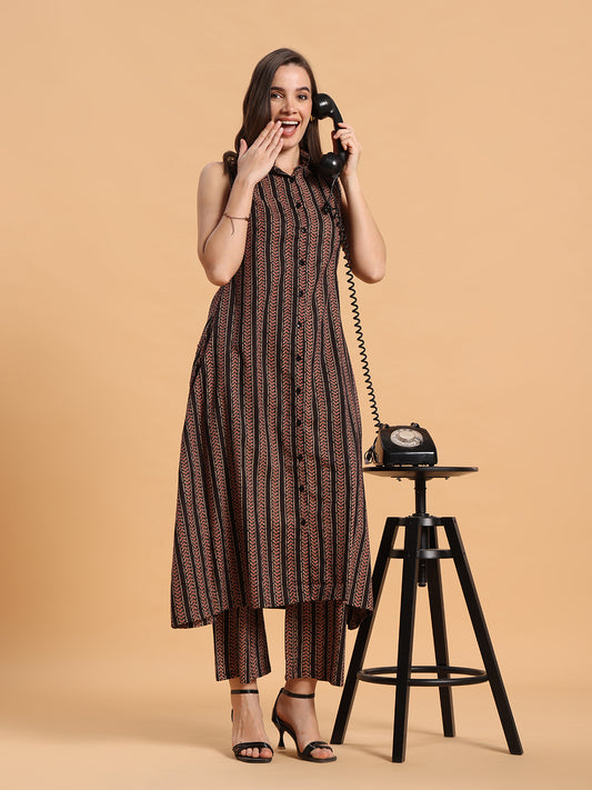 Black print A-line kurta set