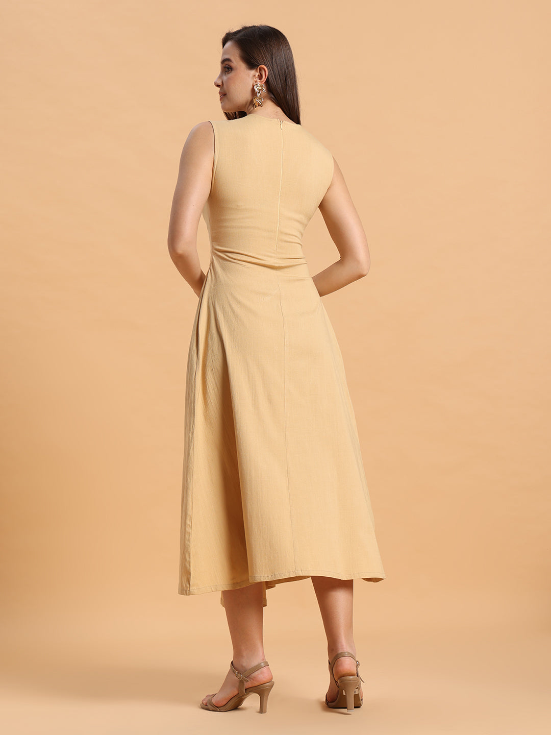 Beige V-neckline Dress