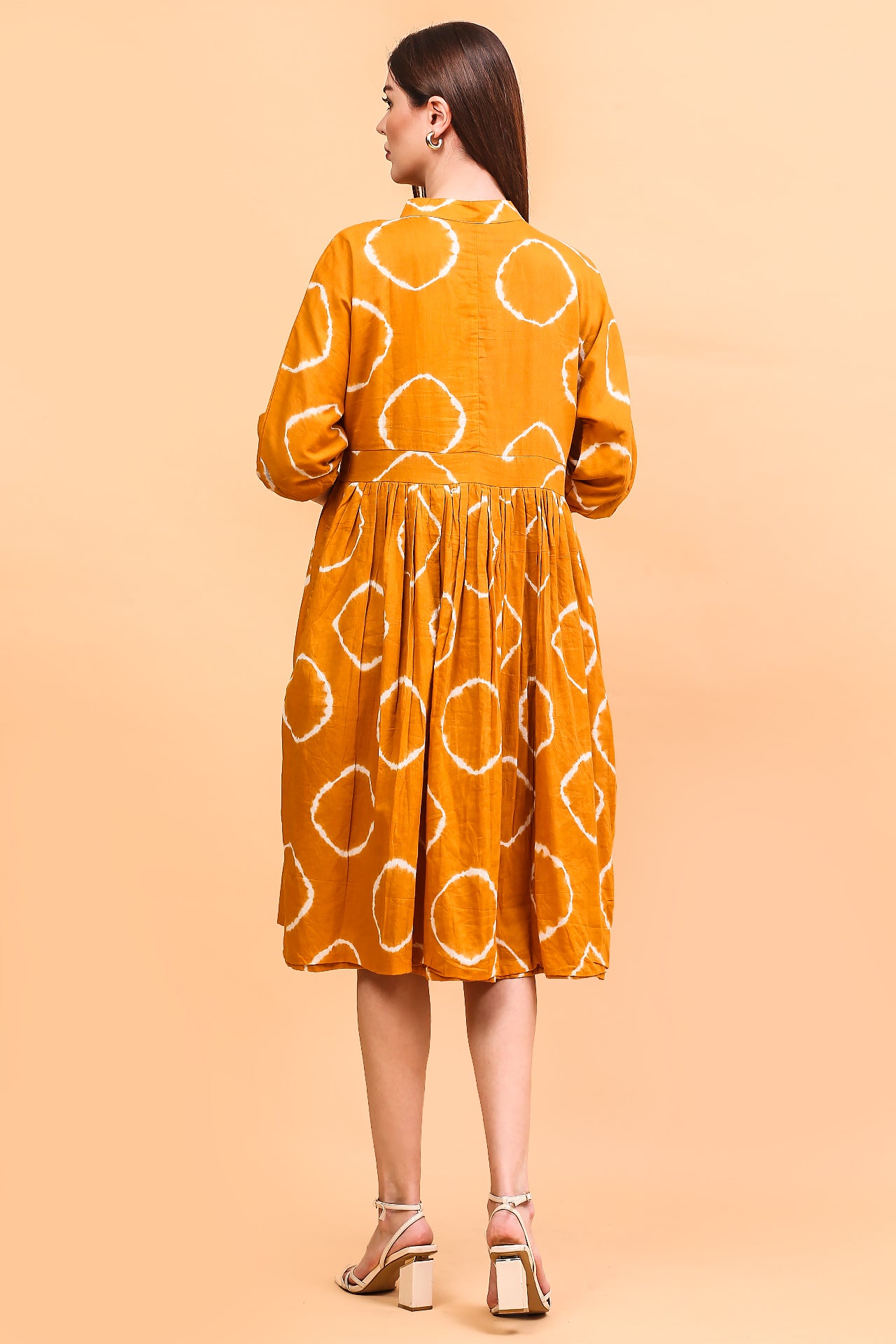 Mustard tie-dye midi dress