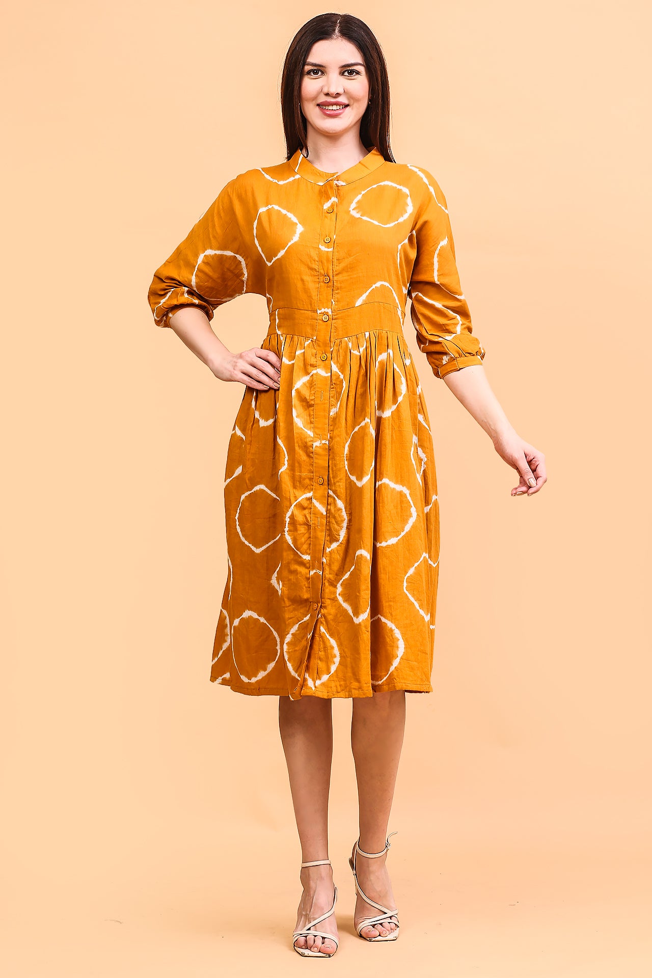 Mustard tie-dye midi dress