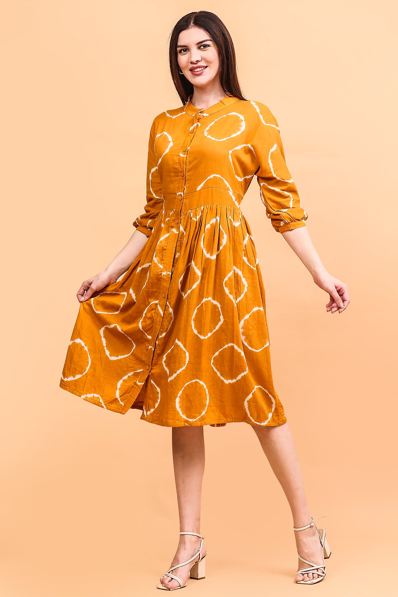 Mustard tie-dye midi dress