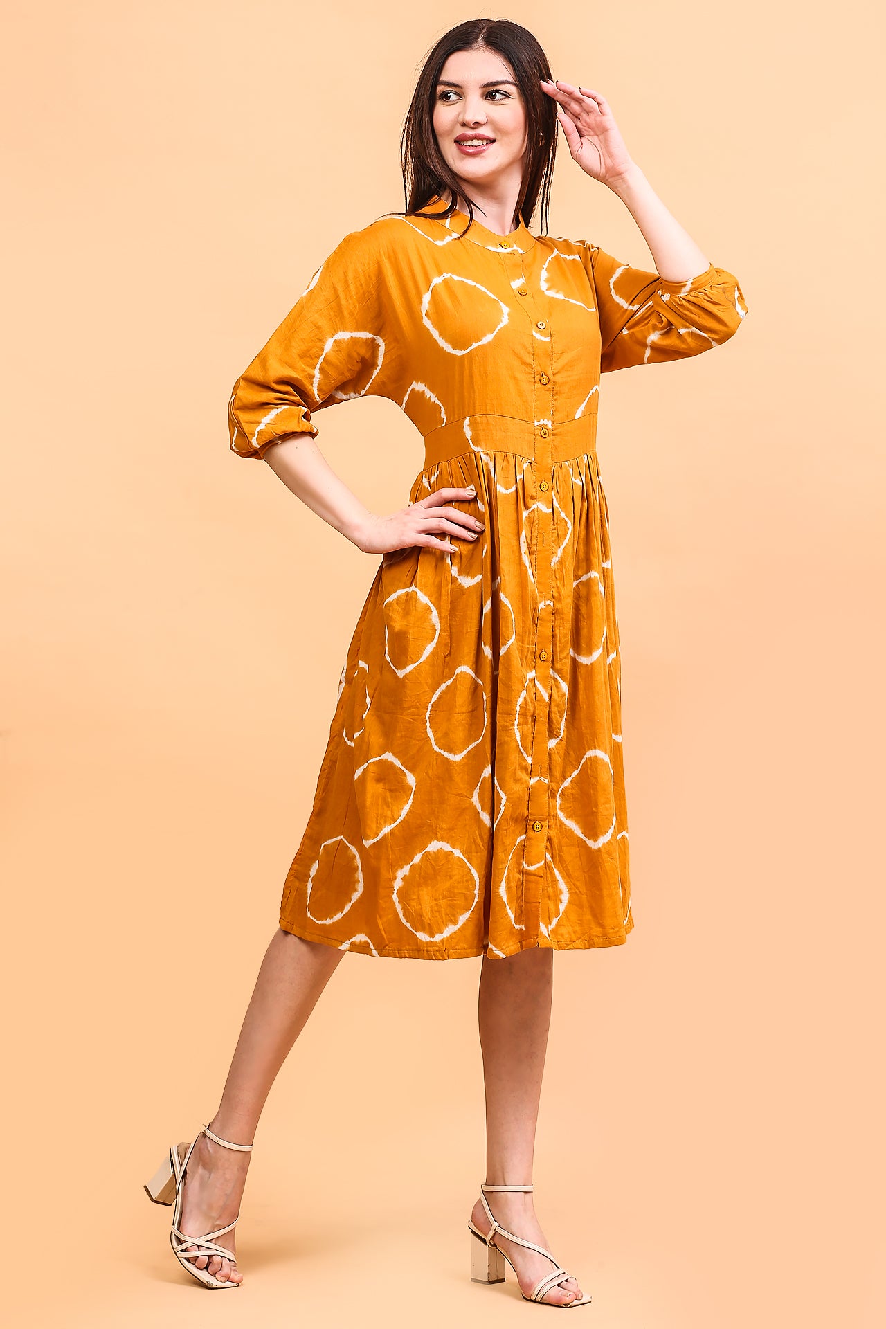 Mustard tie-dye midi dress