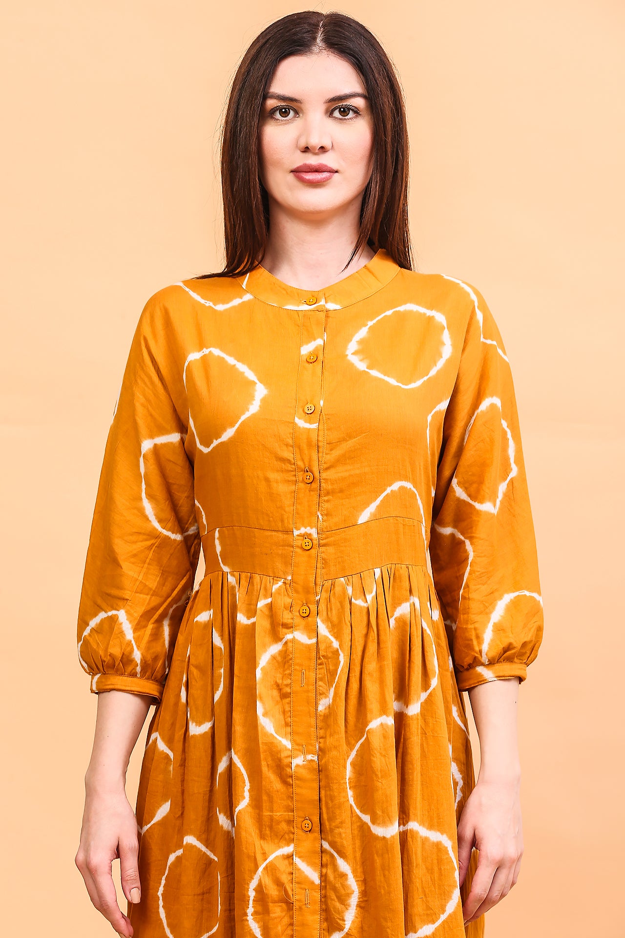 Mustard tie-dye midi dress