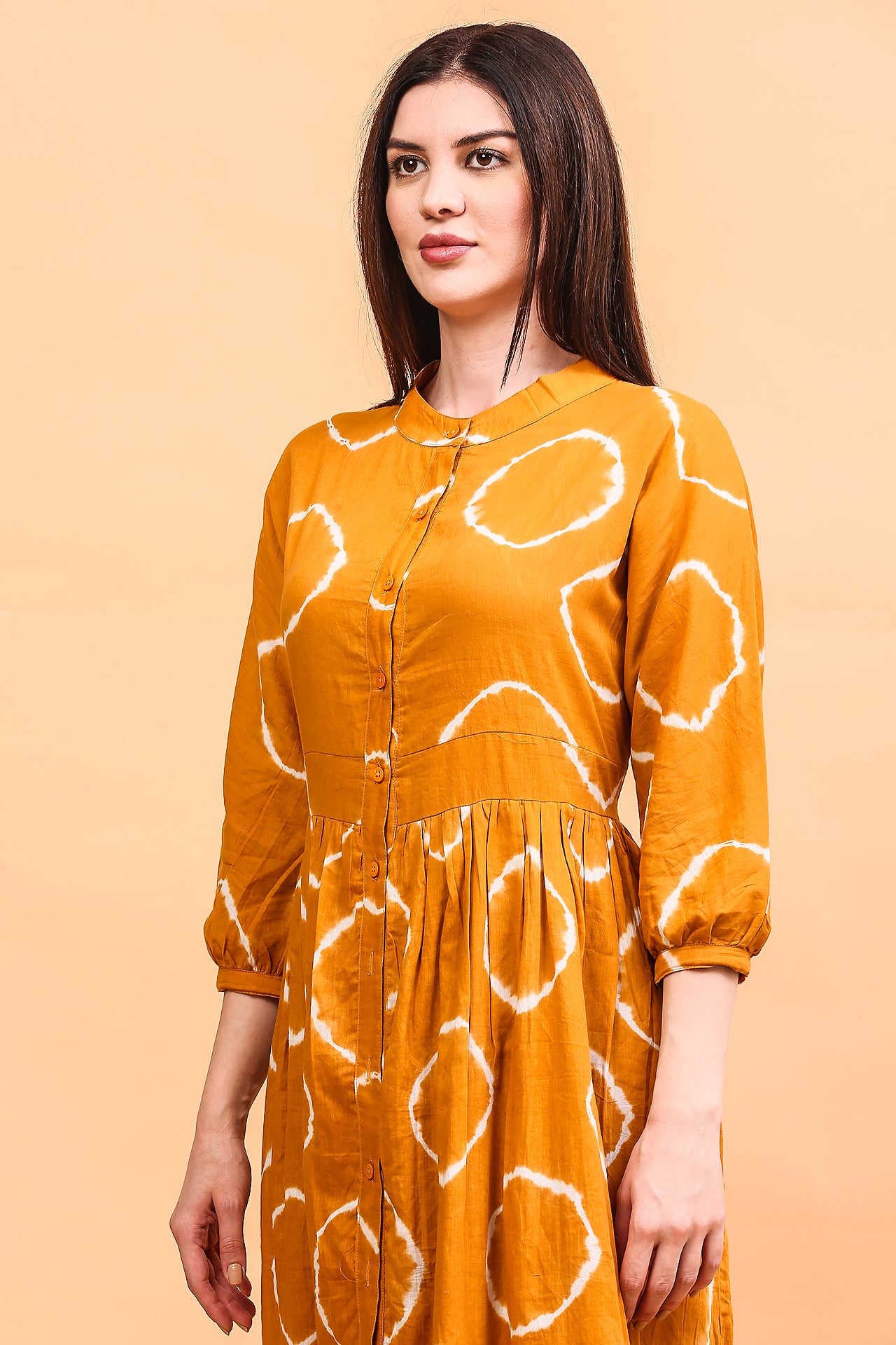 Mustard tie-dye midi dress