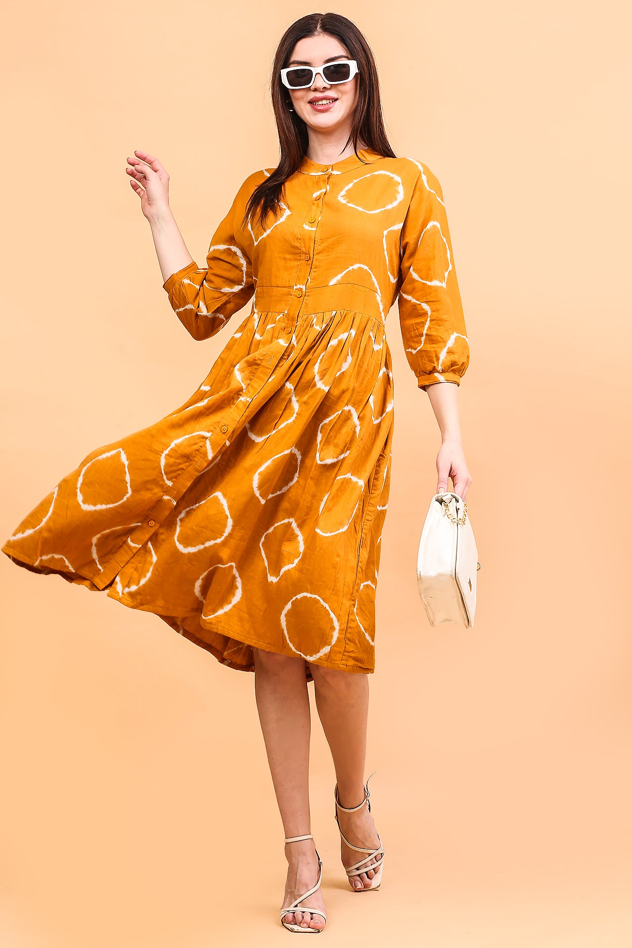 Mustard tie-dye midi dress