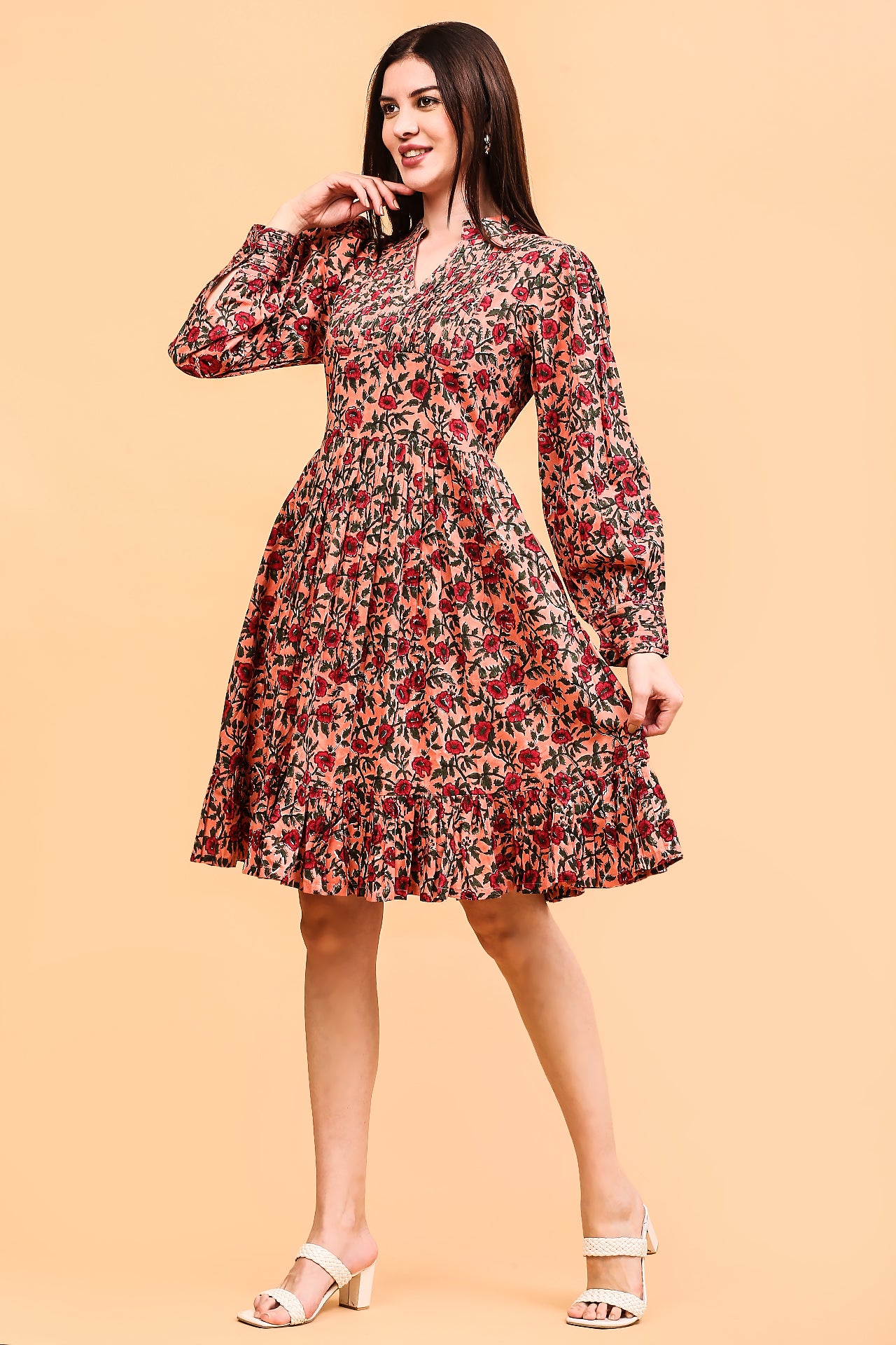 Peach zinnia dress