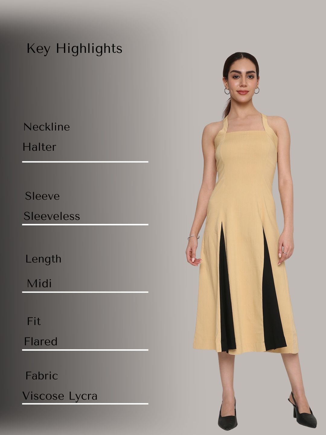Dual-Tone Midi Dress