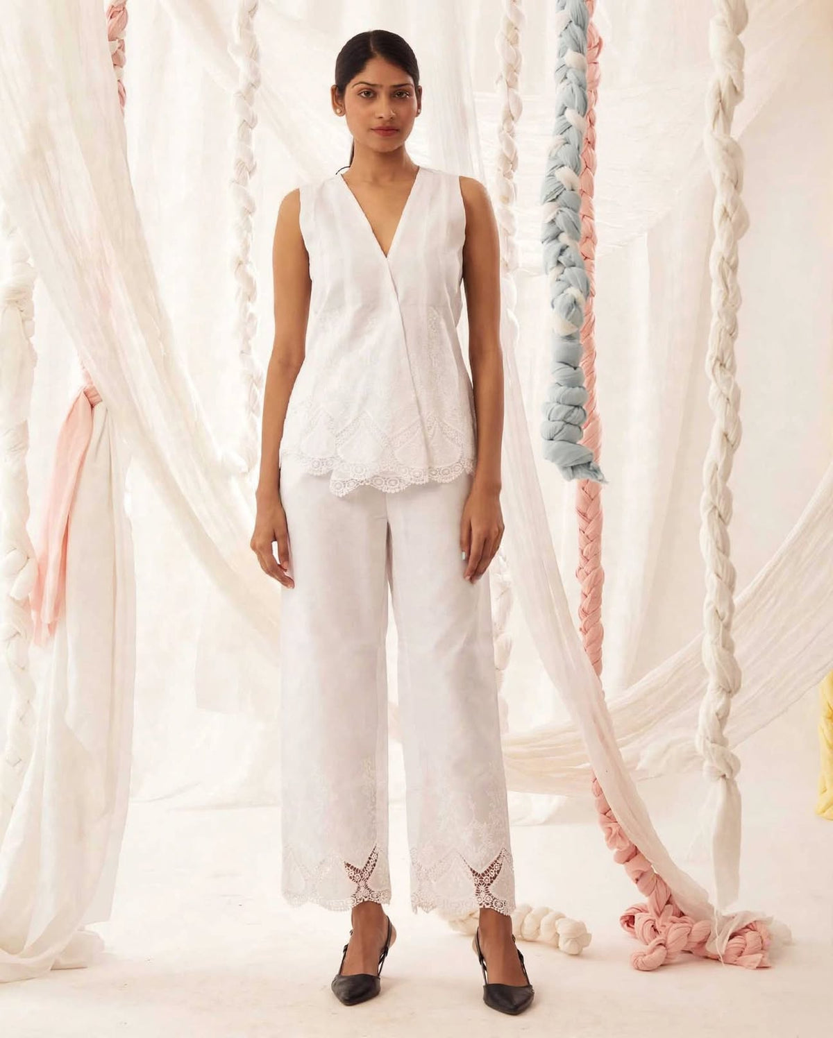 White wrap top pant co-ord