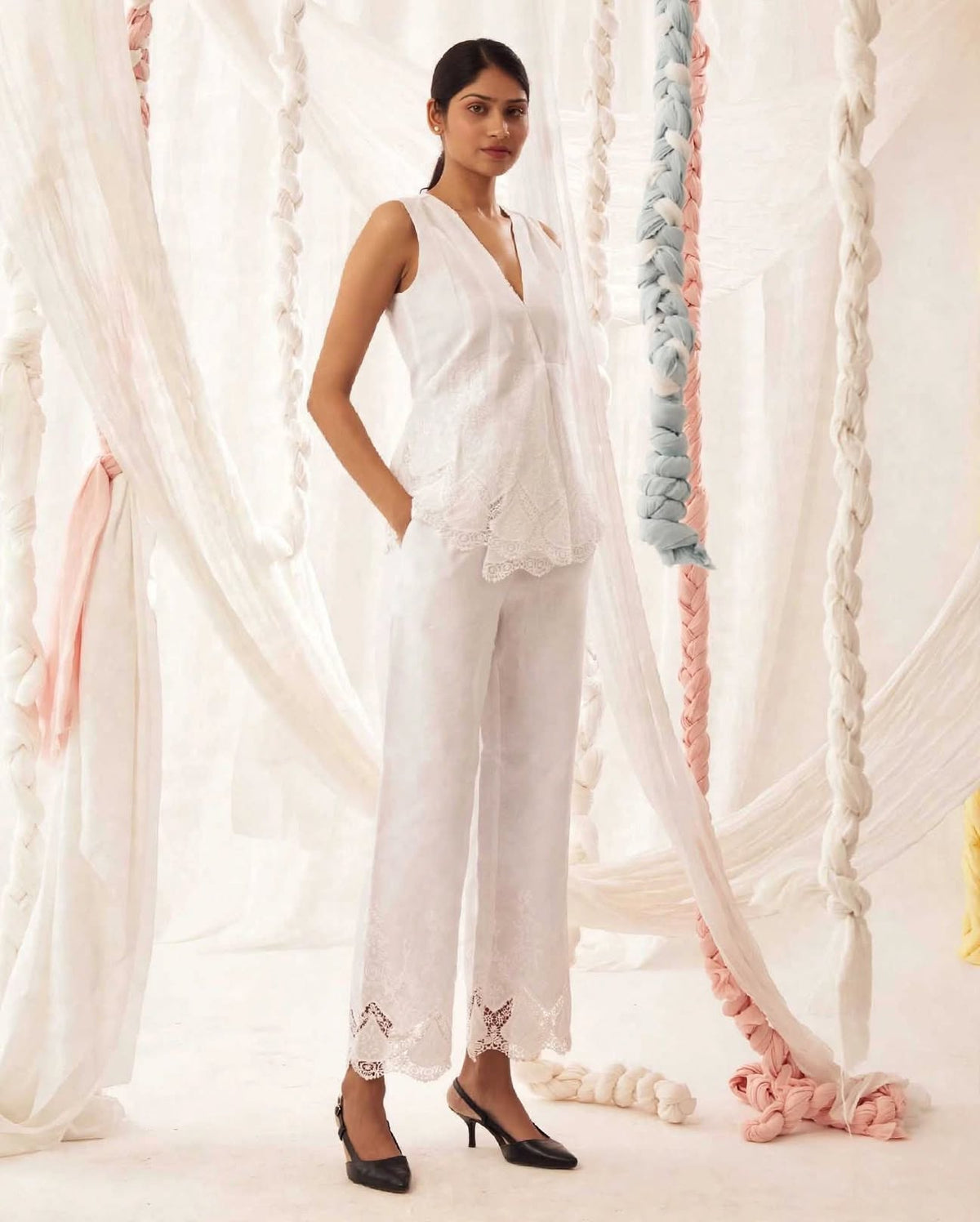 White wrap top pant co-ord