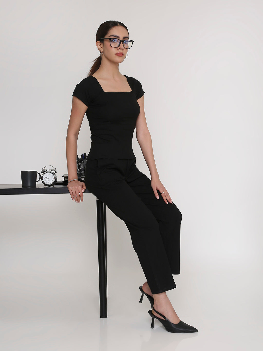 Black Straight-Leg Seamless Trousers