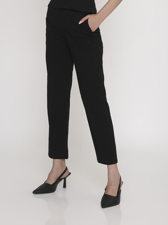 Black Straight-Leg Seamless Trousers