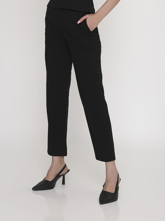 Black Straight-Leg Seamless Trousers