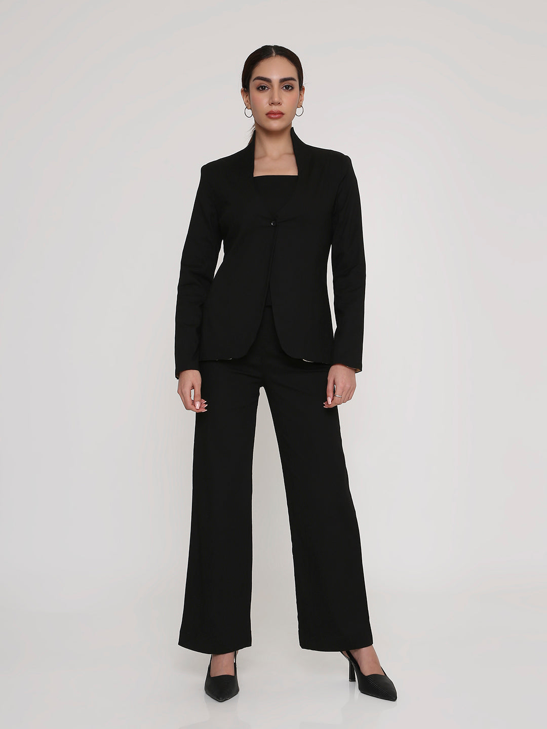 High neck collar 3 piece blazer set