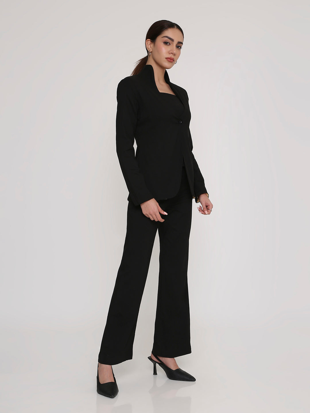 High neck collar 3 piece blazer set