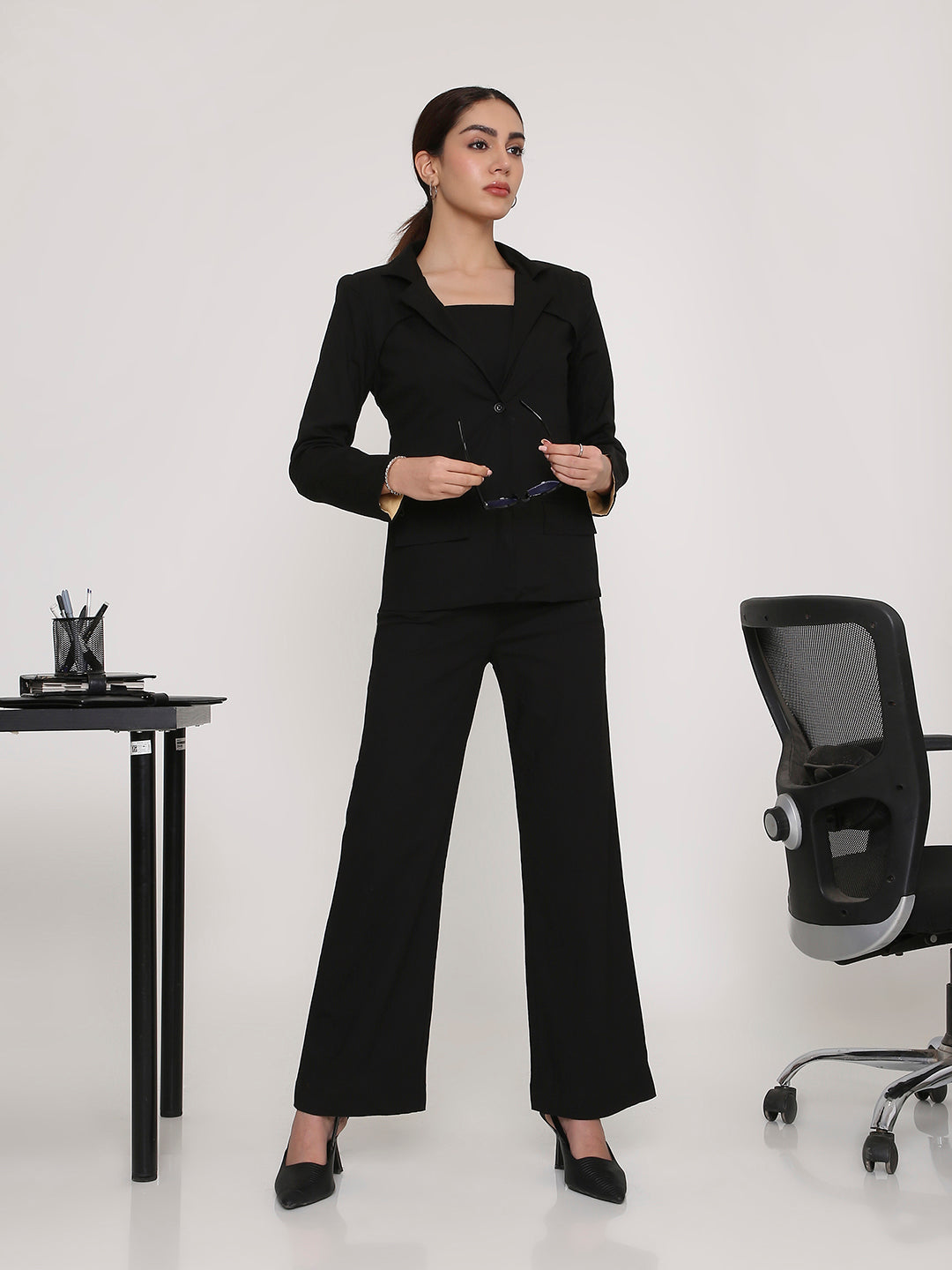 Blazer 2 pcs set panelled in black