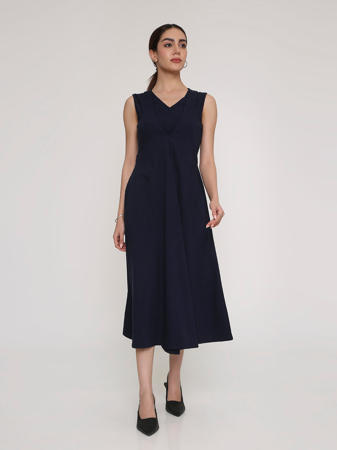 V-Neck Statement Midi Dress