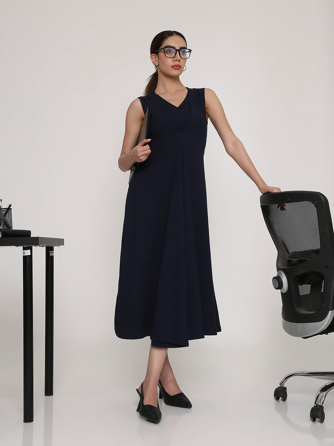 V-Neck Statement Midi Dress