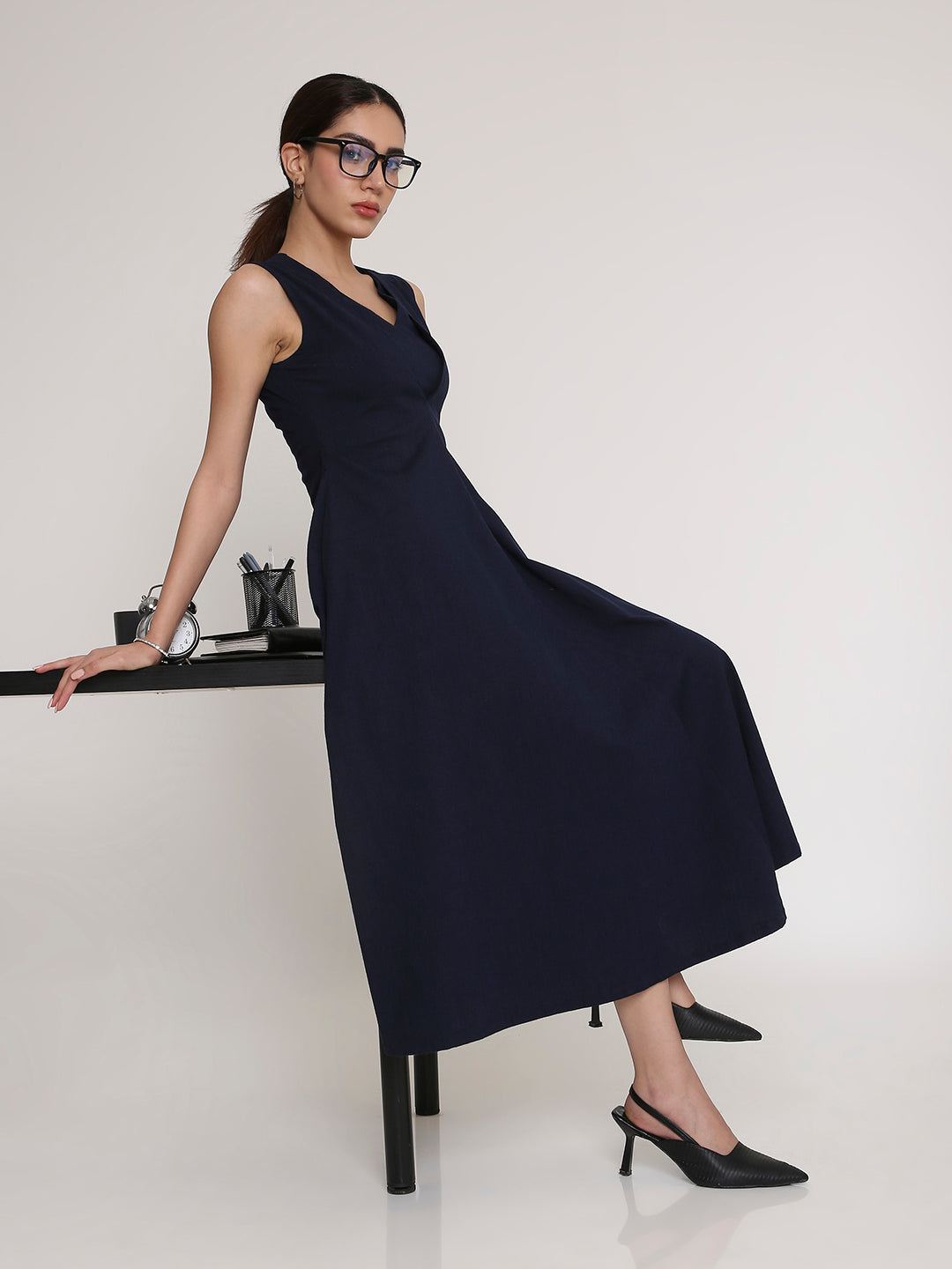 V-Neck Statement Midi Dress