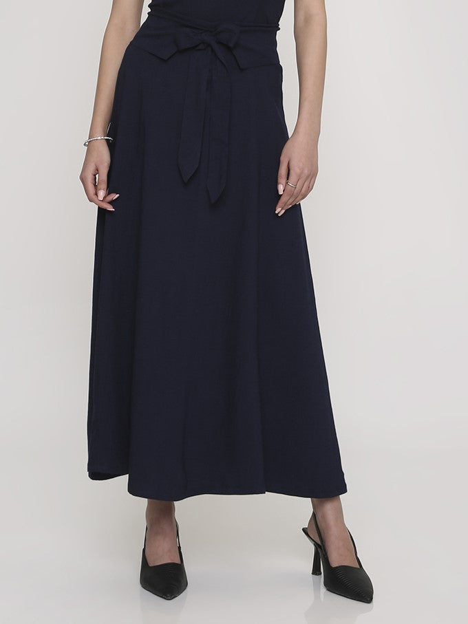 Blue Tie-Up Maxi Skirt