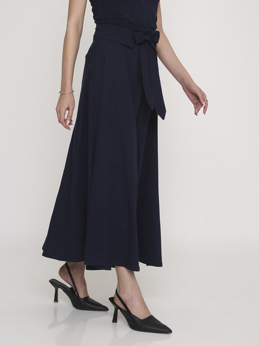 Blue Tie-Up Maxi Skirt