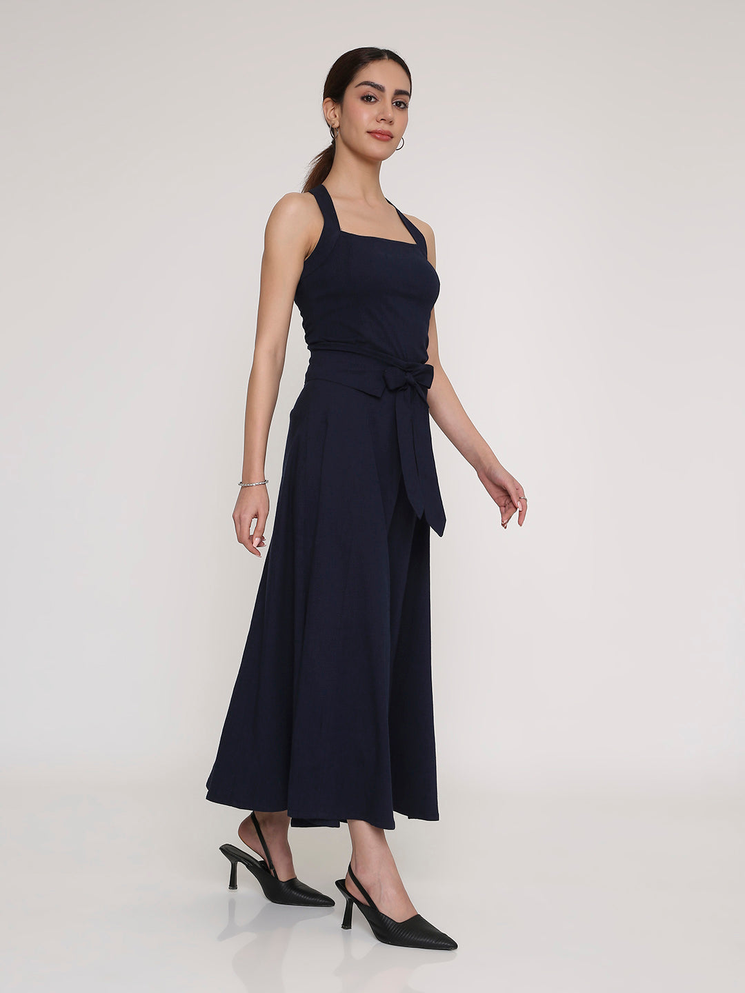 Blue Tie-Up Maxi Skirt