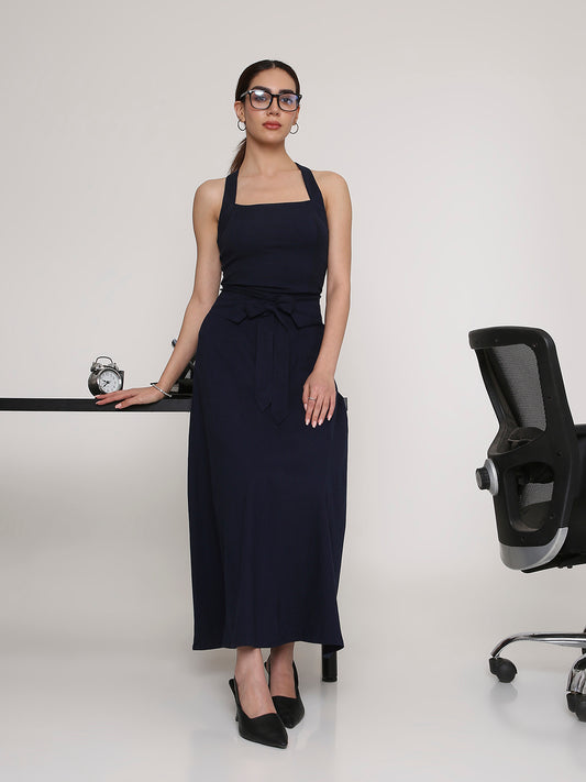 Square-Neck Top & Bow-Waist Skirt Set