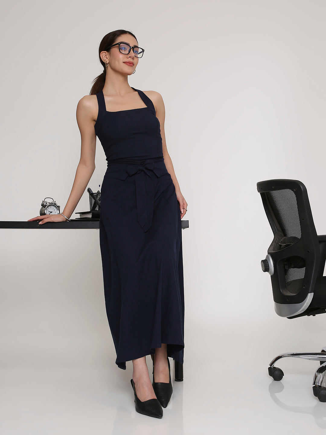 Square-Neck Top & Bow-Waist Skirt Set