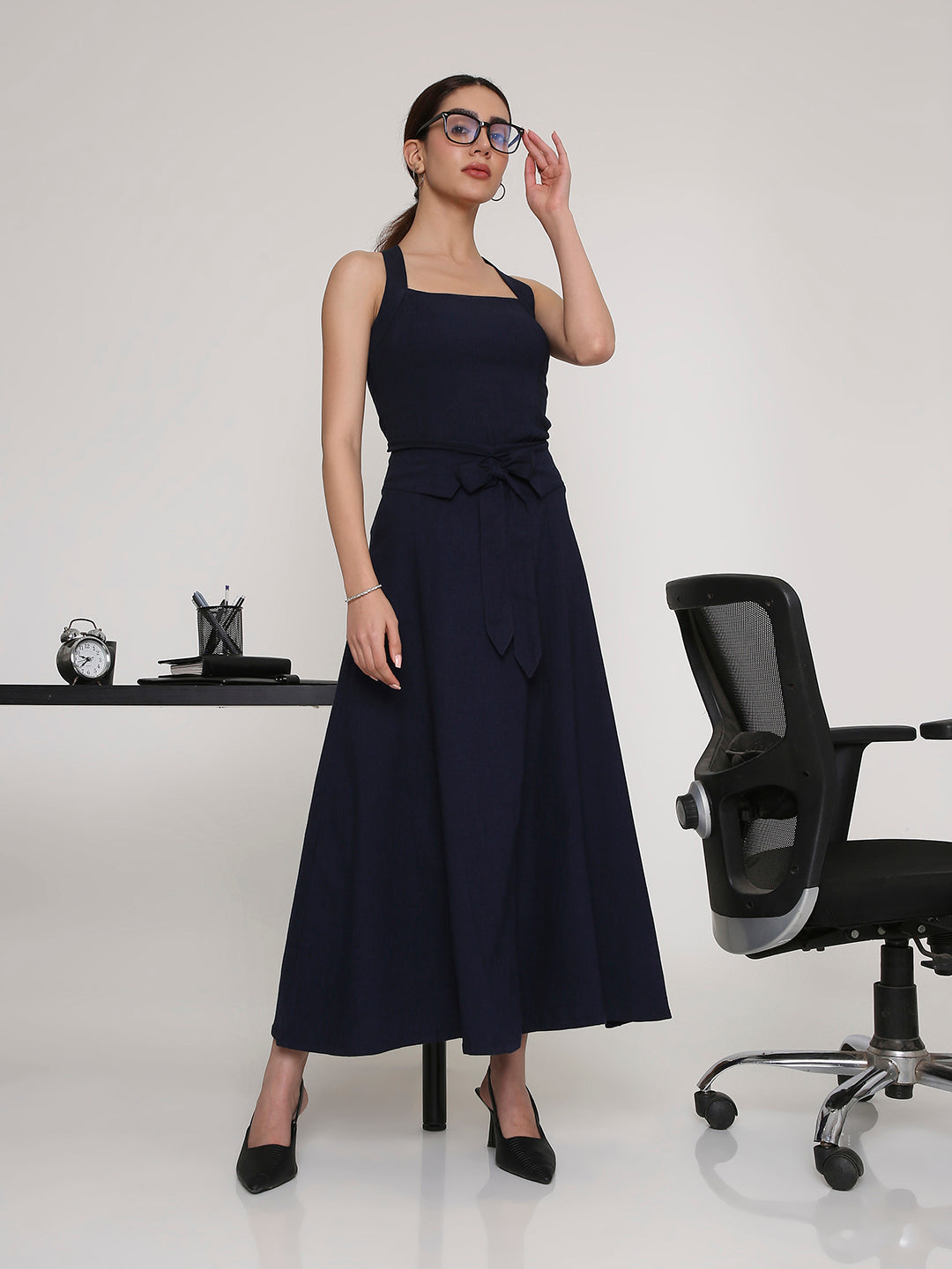 Blue Tie-Up Maxi Skirt