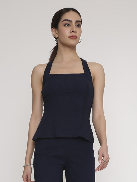 Blue Square-Neck Sleeveless Top