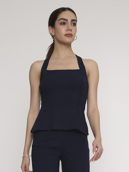 Blue Square-Neck Sleeveless Top